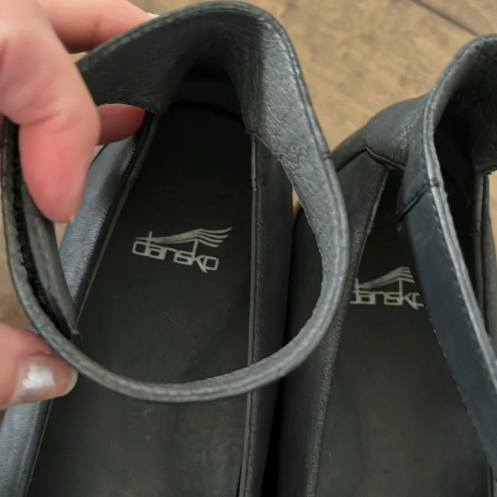 Dansko Black Leather Wedge Mary Janes with White Soles
